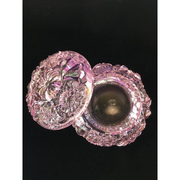 Vintage Fenton Art Glass Powder Jar Trinket Box with Lid Transparent Pink Floral - Picture 3 of 16